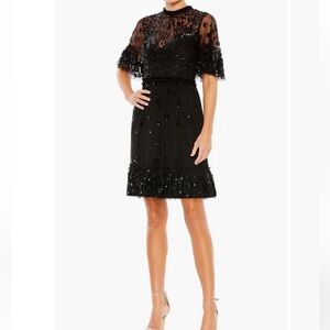 New Mac Duggal Embelished Illusion High Neck Mini Dress